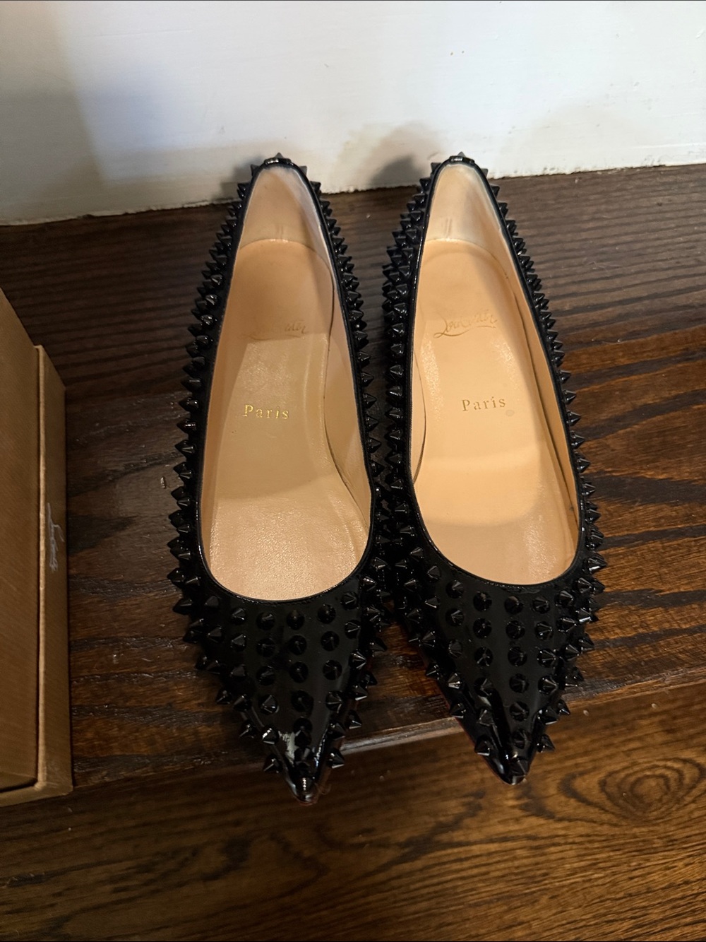 Christian Louboutin Black Patent Spike Pointed Flats